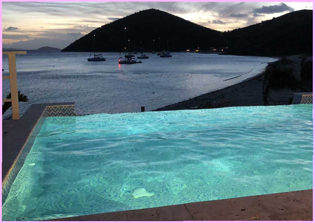 Jost Van Dyke infinity pool over looking White Bay sunset